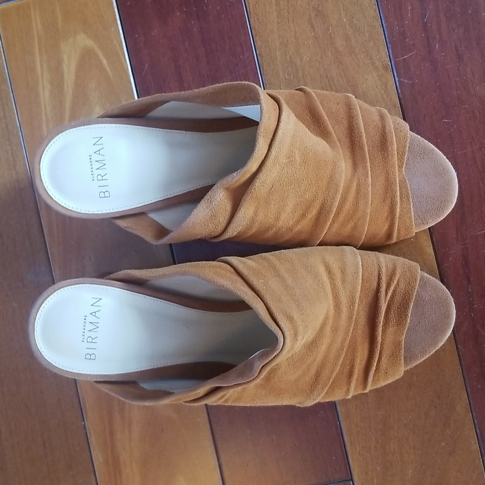 Alexandre Birman tan , suede slides, 2-in heel, size 37, worn for less than 1 hr